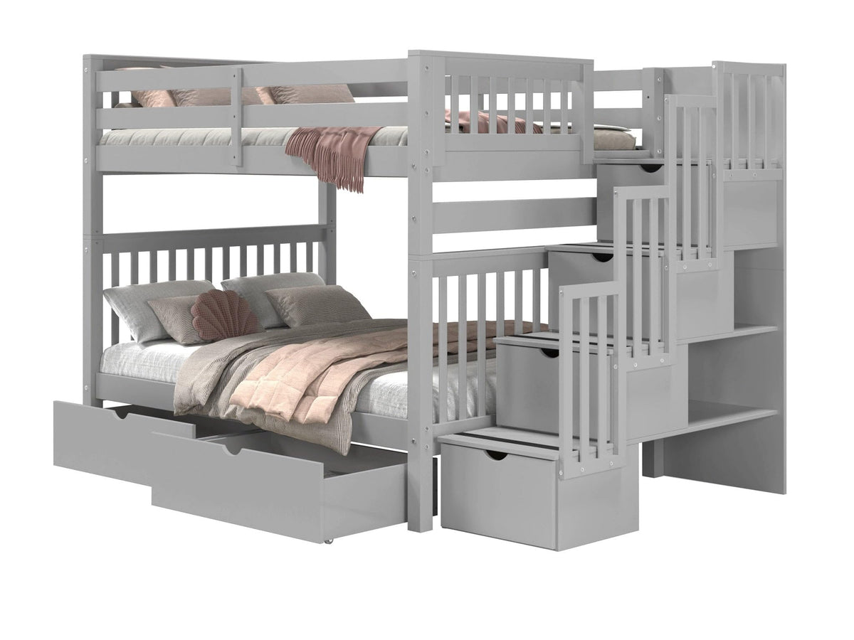 Full Over Full Gray Bunk Beds with Drawers A212477