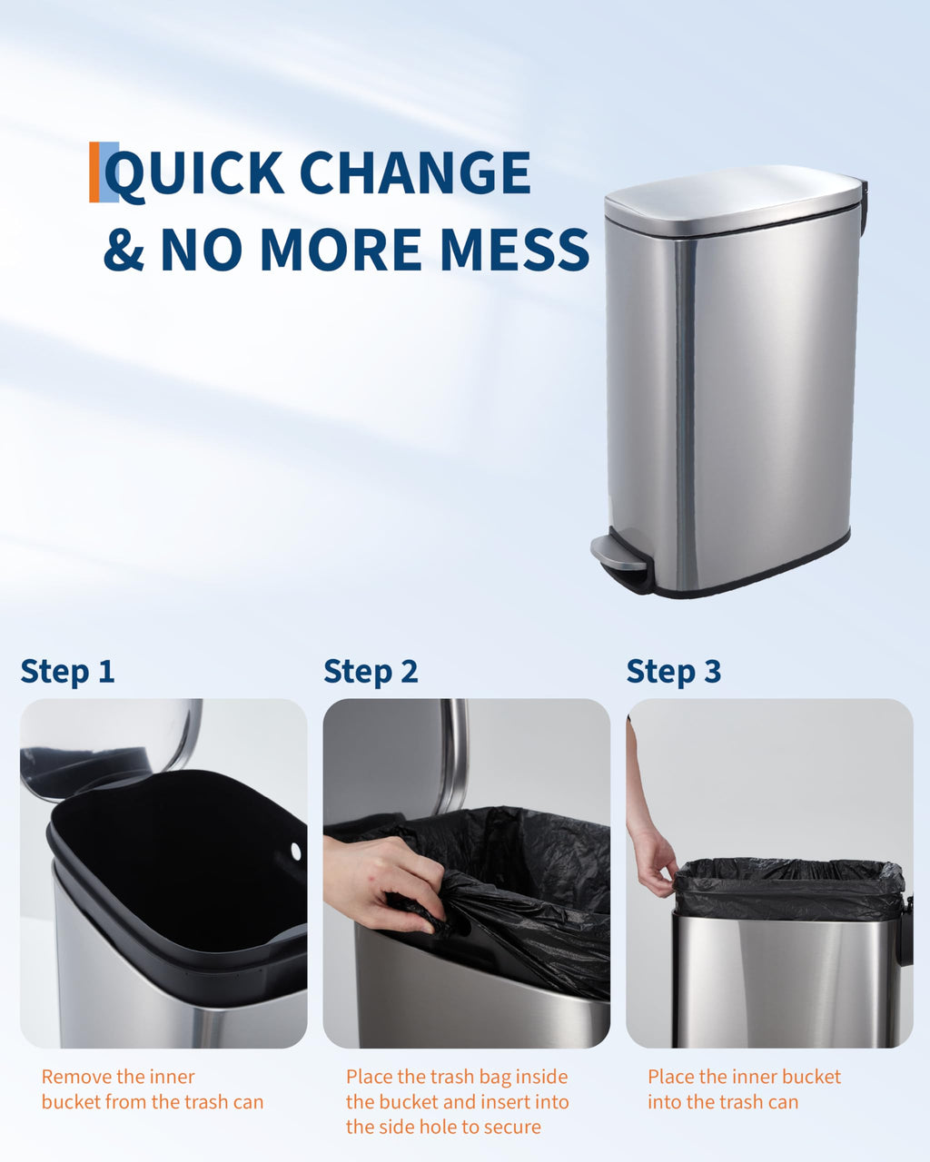 Stainless Steel Vertical Arc Trash Can 50L U2012
