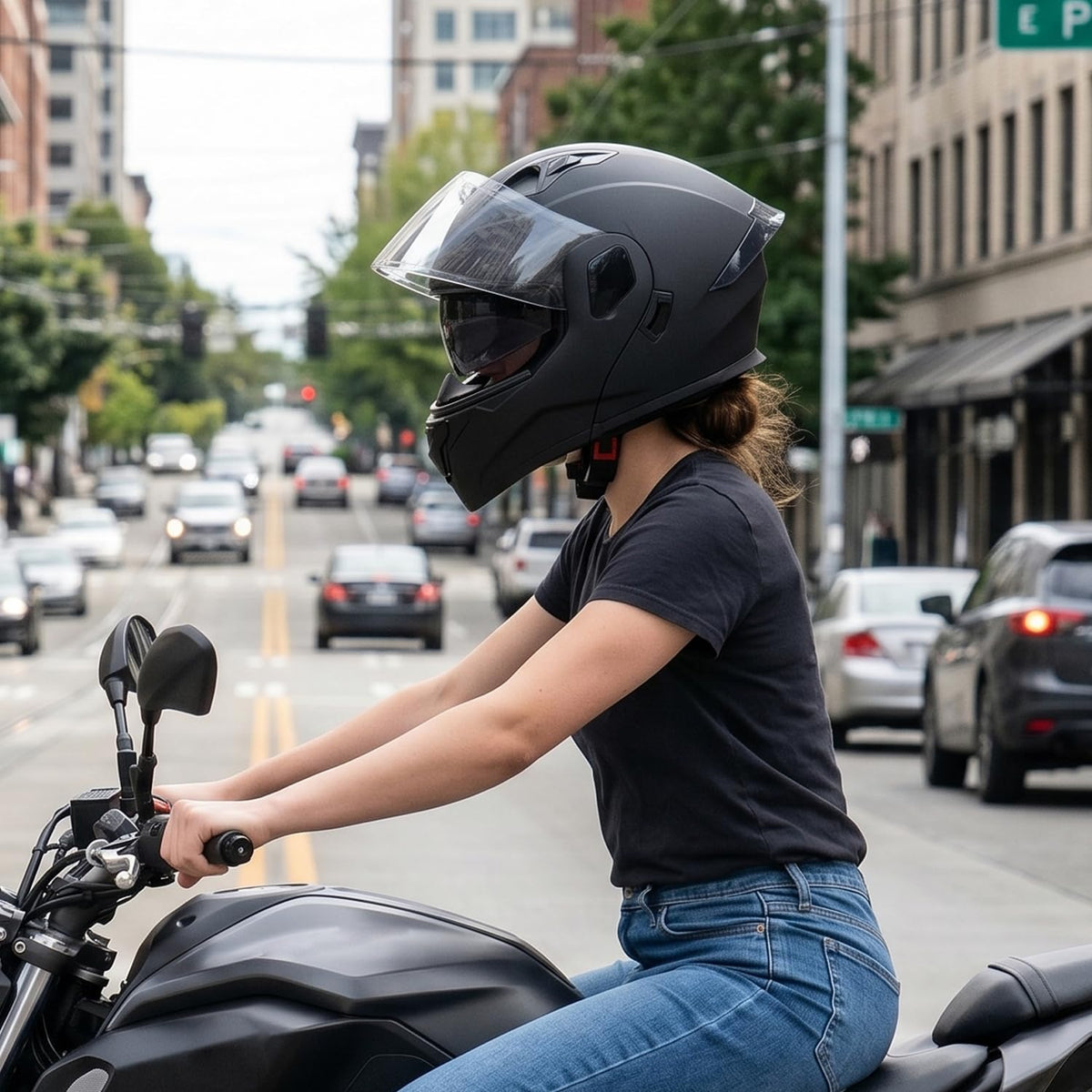 Full Face Flip Up Matte Black Motorcycle Helmet N7639