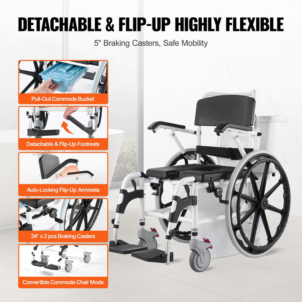 17.5in Adjustable Aluminum Shower Wheelchair with Brake A70011