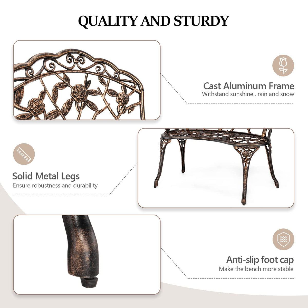 2 Seater Cast Iron Cast Aluminium Garden Bench M36820