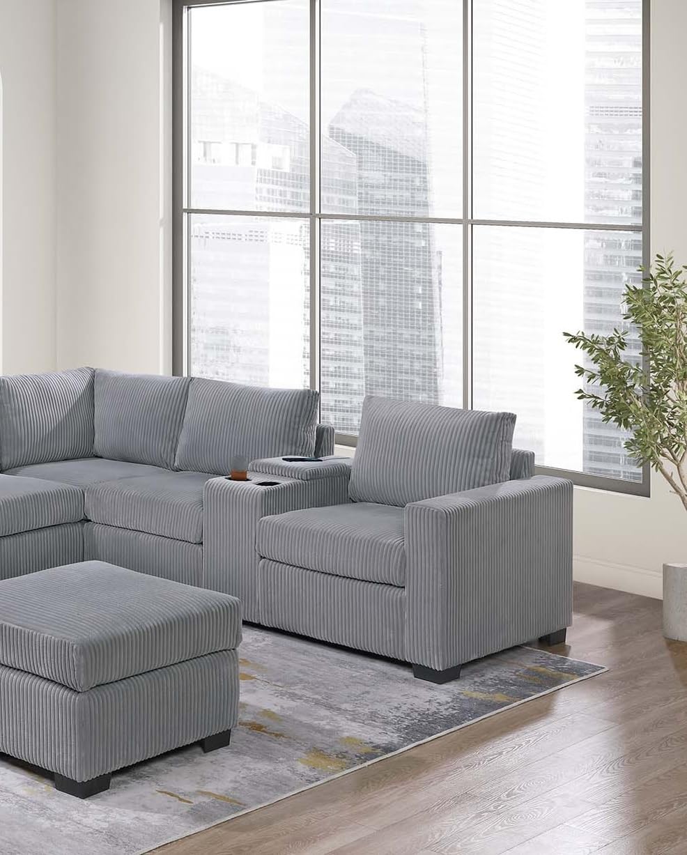 Light Gray 4pc Corduroy Sectional Sofa Set U158569
