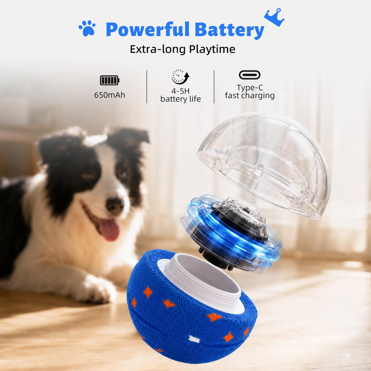 Interactive Dog Toy Ball Automatic Moving Bouncing Rotating E-TPU Waterproof Blue S37338