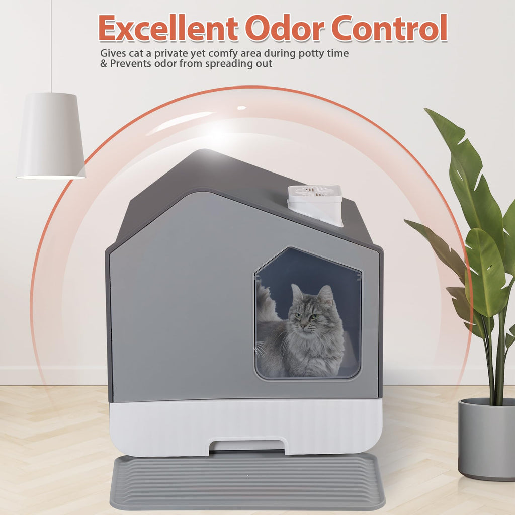 Large Enclosed Hooded Cat Litter Box with Mat & Litter Scoop C147490