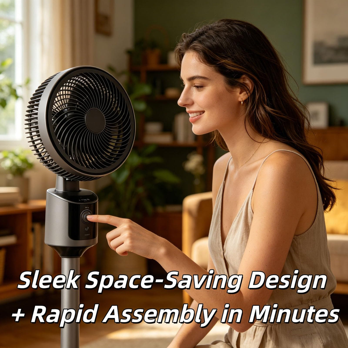 Standing Fan with Remote, 90° Oscillating, 3 Speeds, Adjustable Height, Gray Q243
