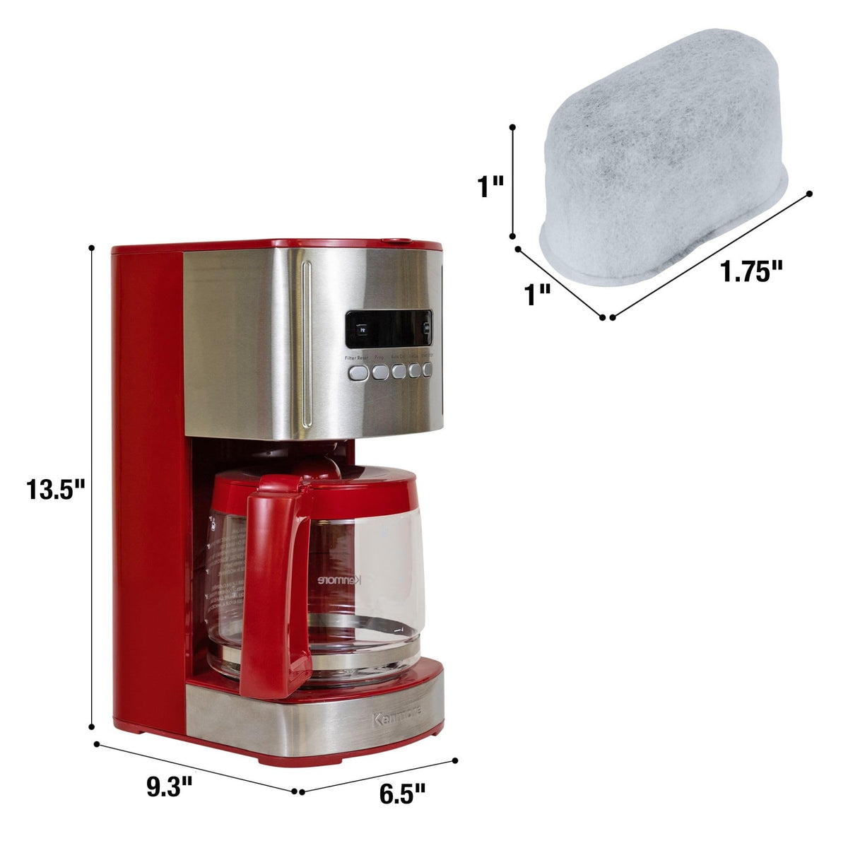 12 Cup Programmable Drip Coffee Maker, Red and Stainless Steel, 12 Pack Charcoal Water Filter G222020