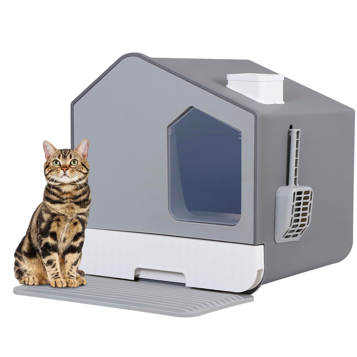 Large Enclosed Hooded Cat Litter Box with Mat & Litter Scoop C147490