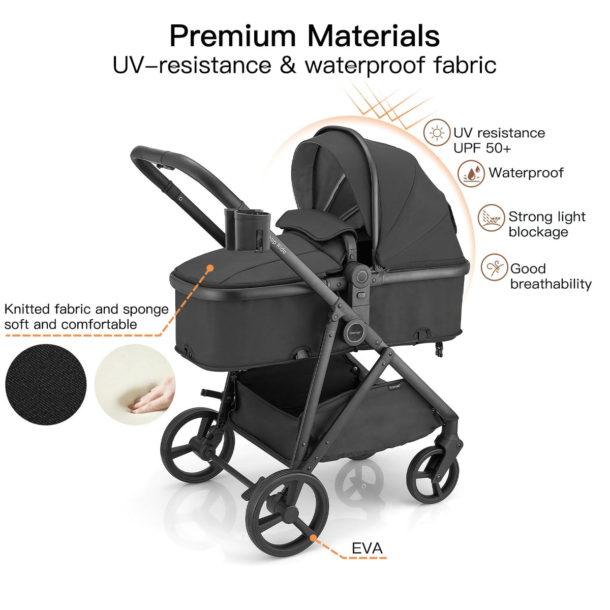 3-in-1 Convertible Baby Stroller with Reversible Seat Black C78592