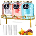 3 Pcs 2 Gallon Glass Drink Dispenser with Stand and Lid O45817