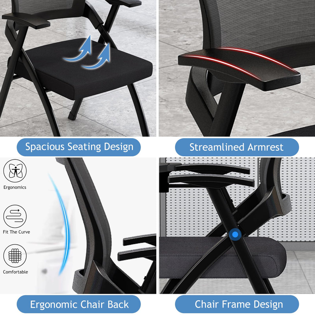 Foldable Mesh Office Chair with Back Armrest, 4pcs, Orange N3442