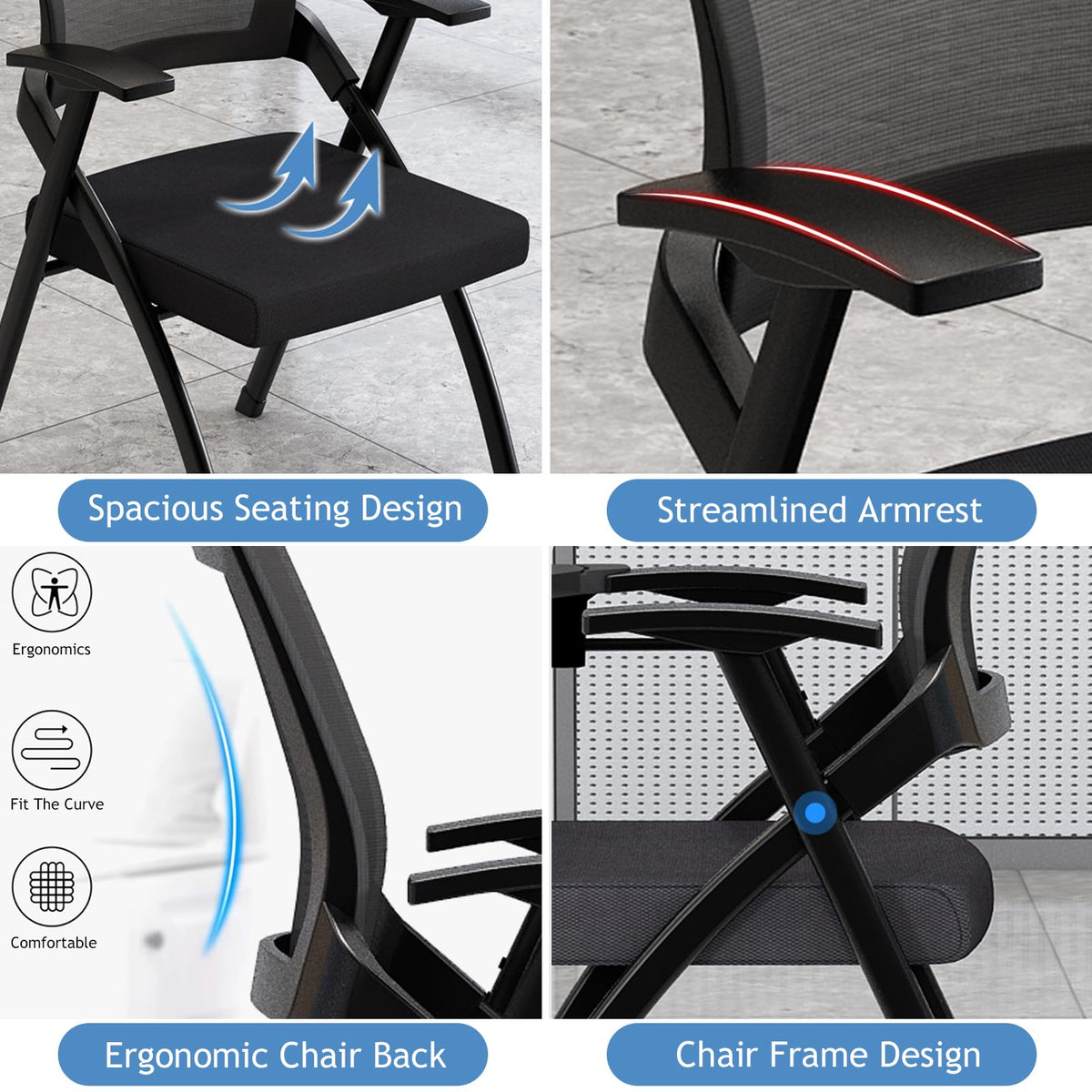 Foldable Mesh Office Chair with Back Armrest, 4pcs, Orange N3442