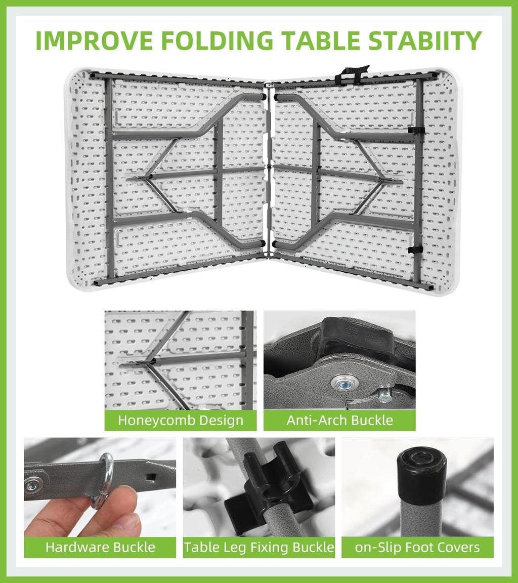 6ft White Folding Table with Carrying Handle Y393
