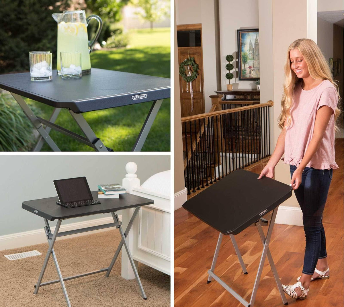 Small Folding Table, Portable Plastic Black 30 Inch N18127