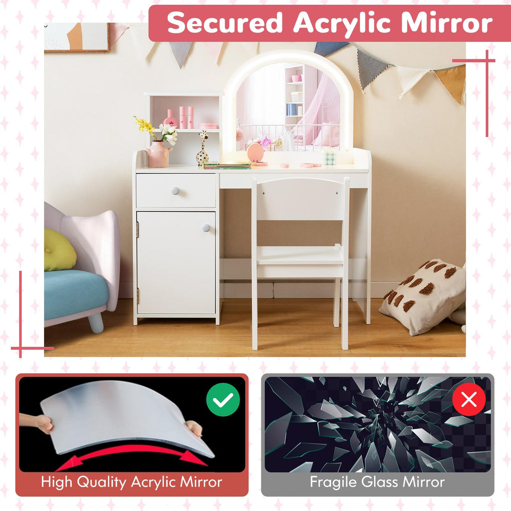 Kids Vanity Table and Chair Set with LED Lighted Mirror J85429