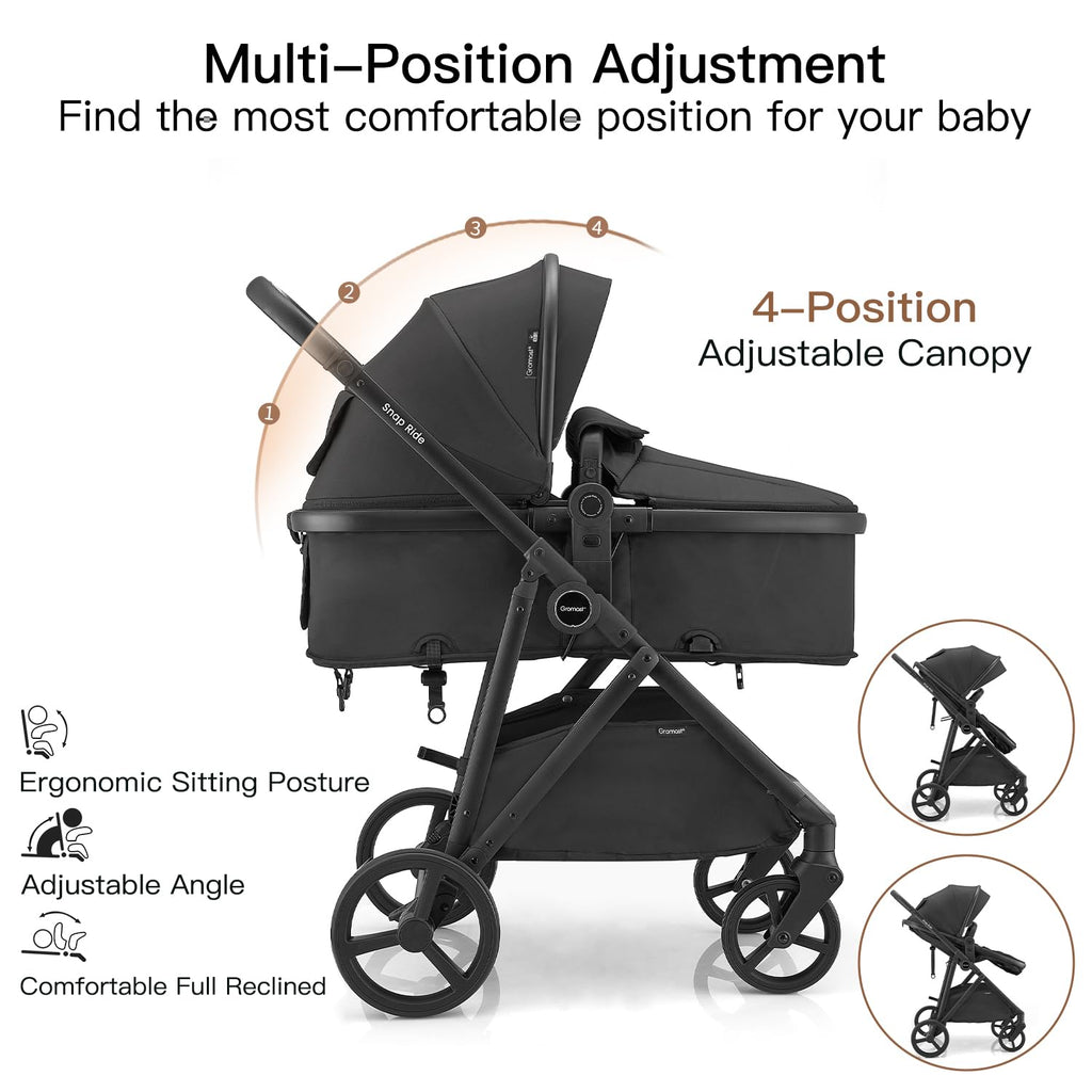 3-in-1 Convertible Baby Stroller with Reversible Seat Black C78592
