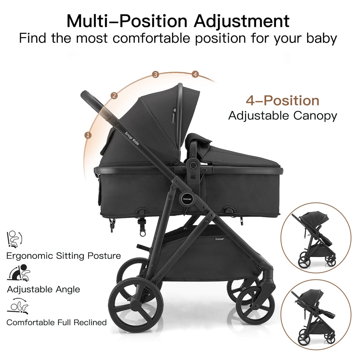 3-in-1 Convertible Baby Stroller with Reversible Seat Black C78592