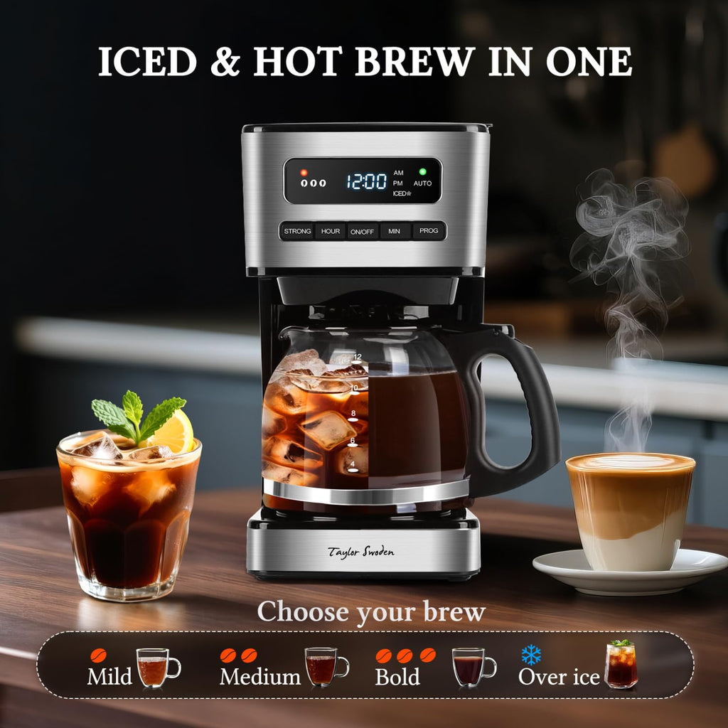 Programmable Coffee Maker 12 Cup, Black & Stainless Steel I331