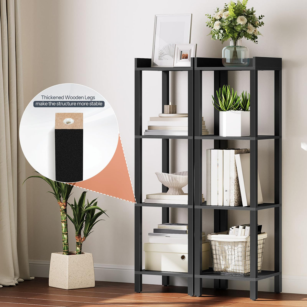 Black 4-Tier Wooden Bookcase Q4794