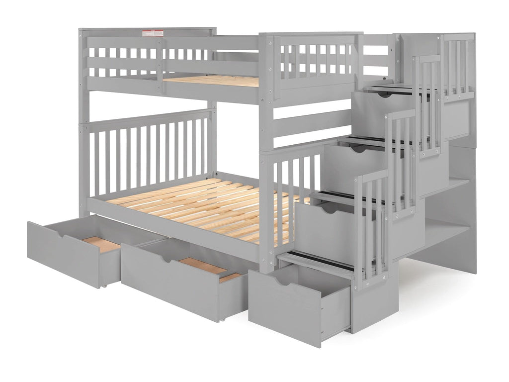 Full Over Full Gray Bunk Beds with Drawers A212477