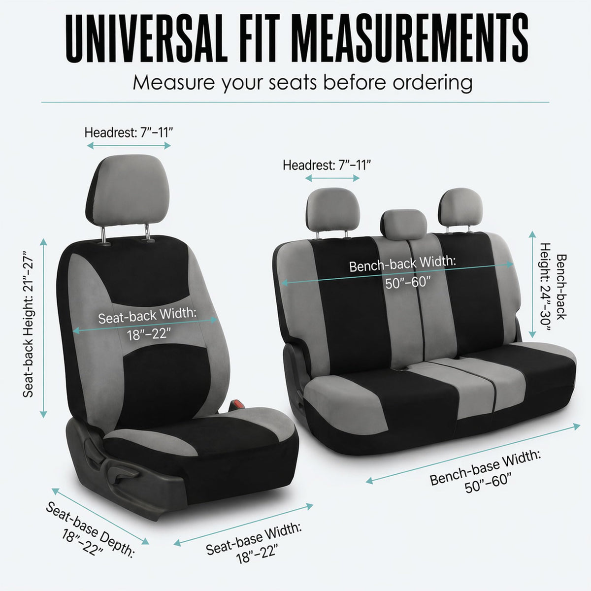 Gray Black Universal Fit Automotive Seat Covers Combo Set with Steering Wheel Cover and Seat Belt Pad I696