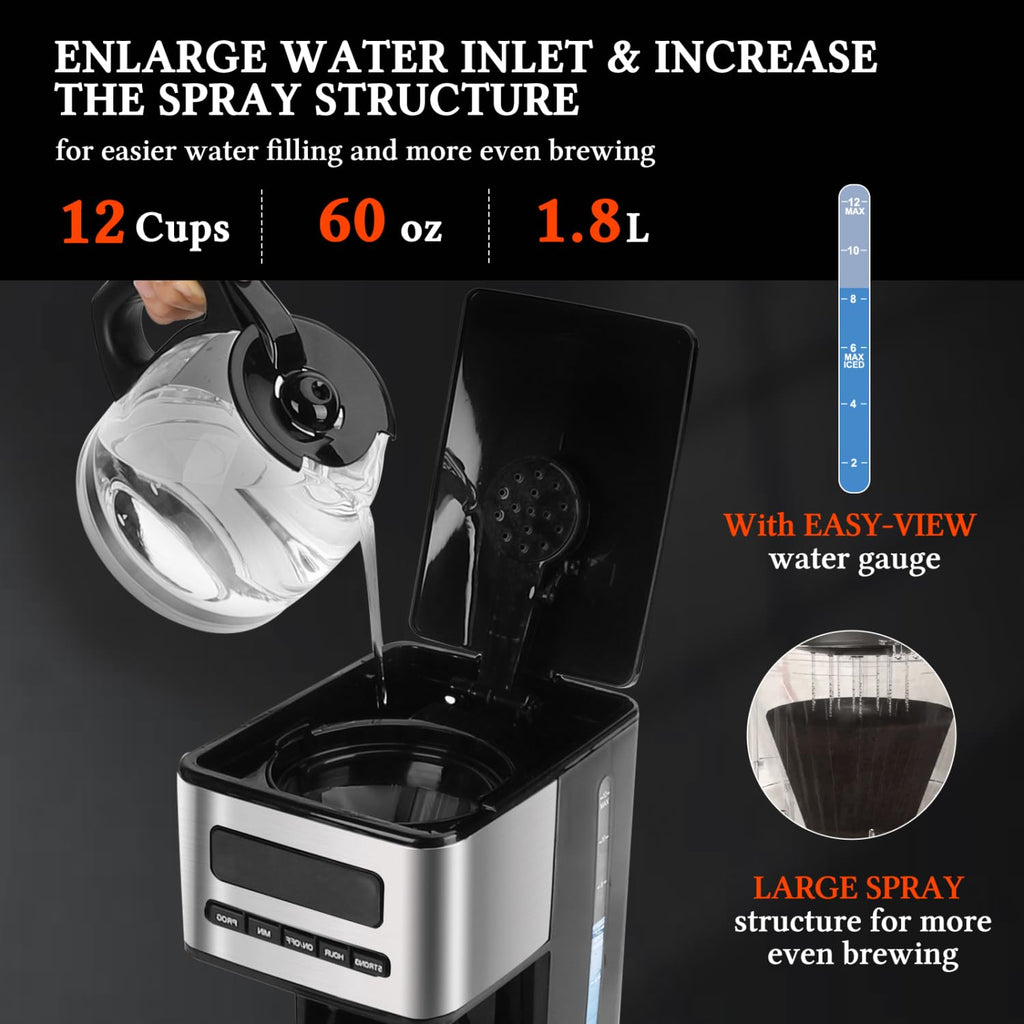 Programmable Coffee Maker 12 Cup, Black & Stainless Steel I331