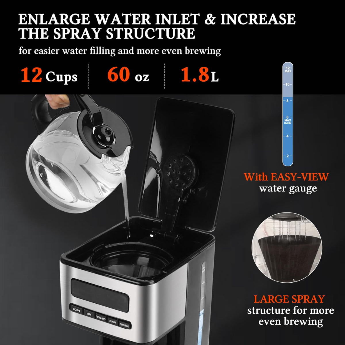 Programmable Coffee Maker 12 Cup, Black & Stainless Steel I331
