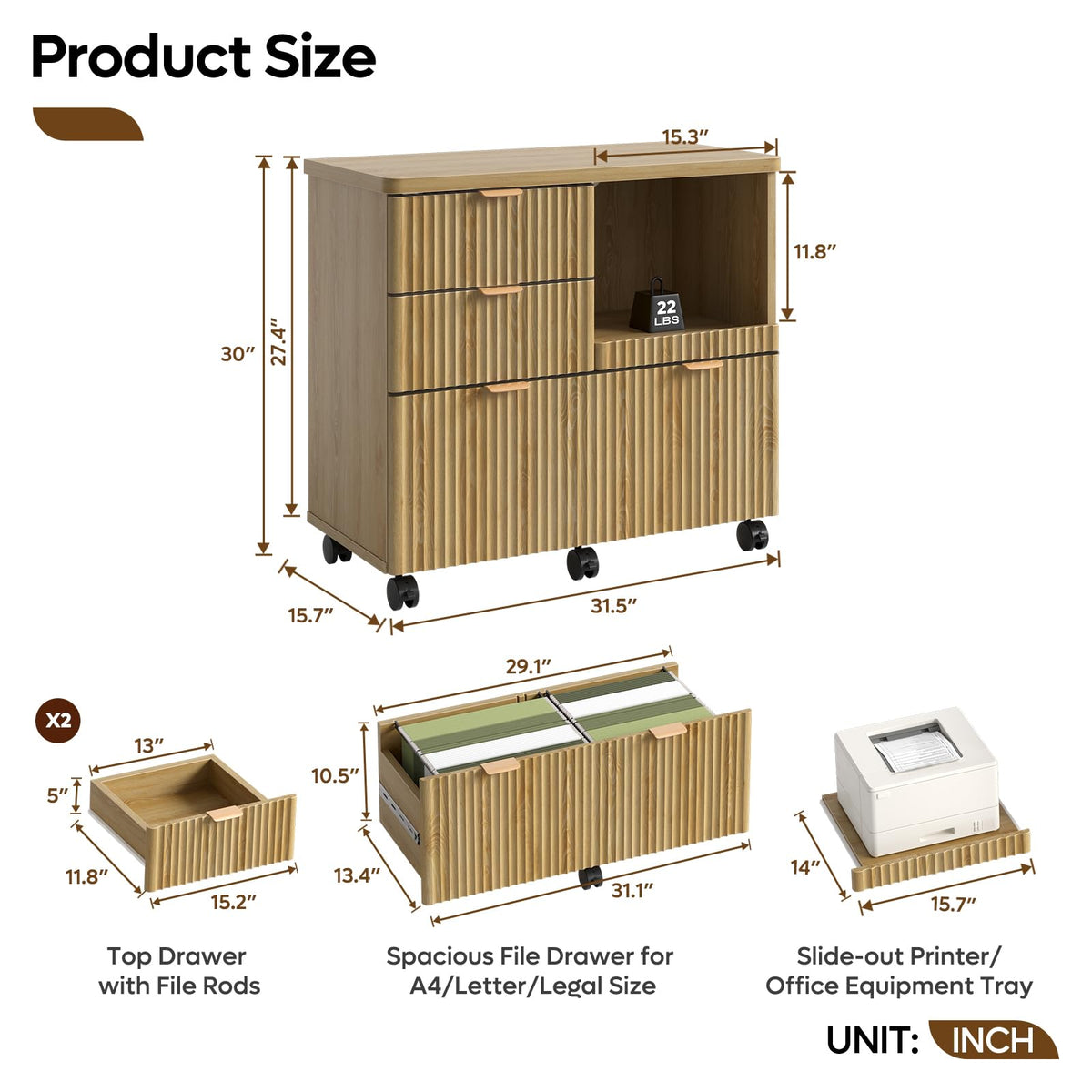 3 Drawer Wood File Cabinet T47622