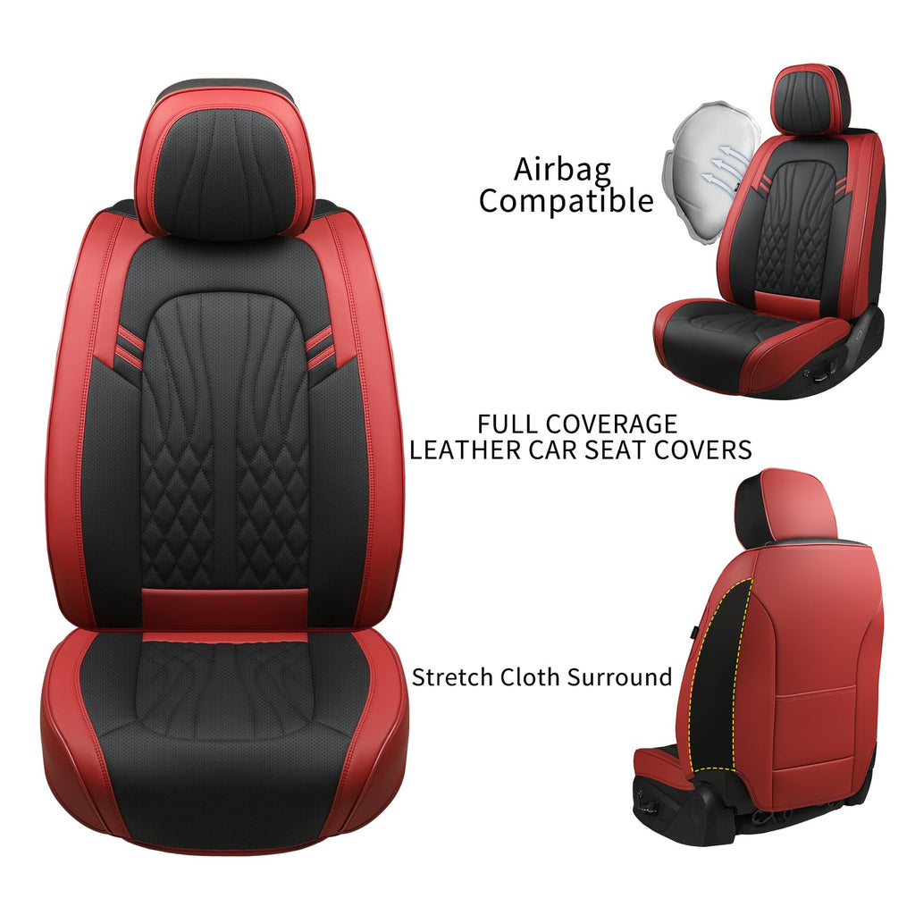 Wine Red Leather Car Seat Covers Full Set L55277
