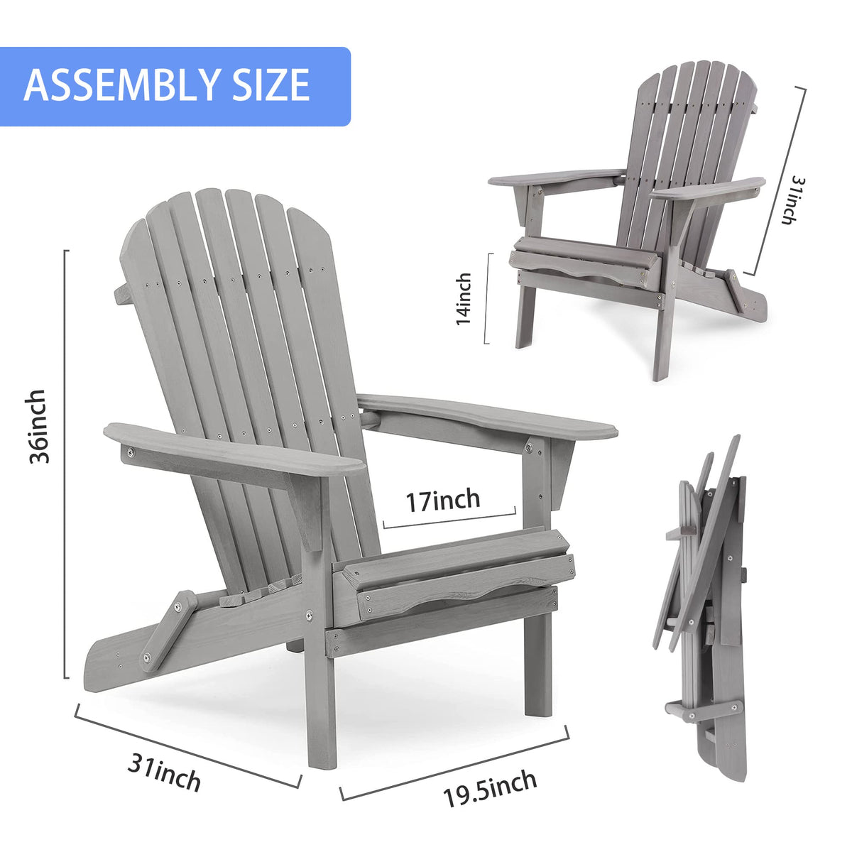 Wooden Folding Adirondack Chairs Set of 2 Solid Cedar Q2796