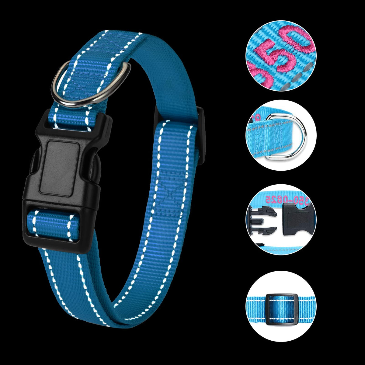Personalized Dog Collar, 4 Adjustable Sizes Quick Release Buckle and D-Ring I995399