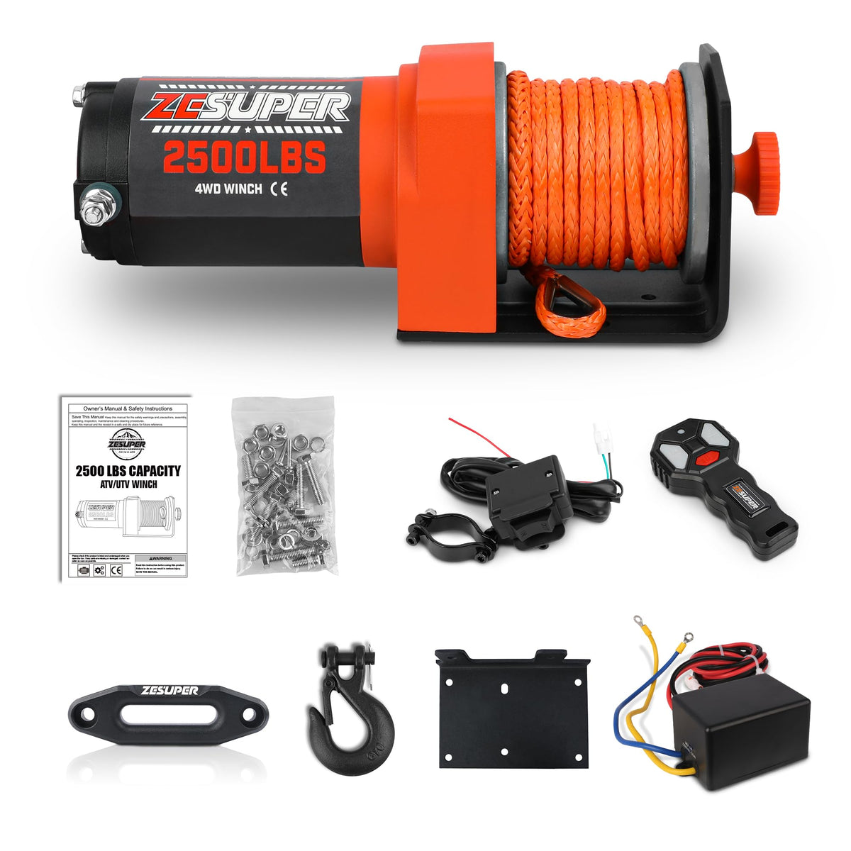 2500 lb Electric Winch 30ft Synthetic Rope 12V DC B229853
