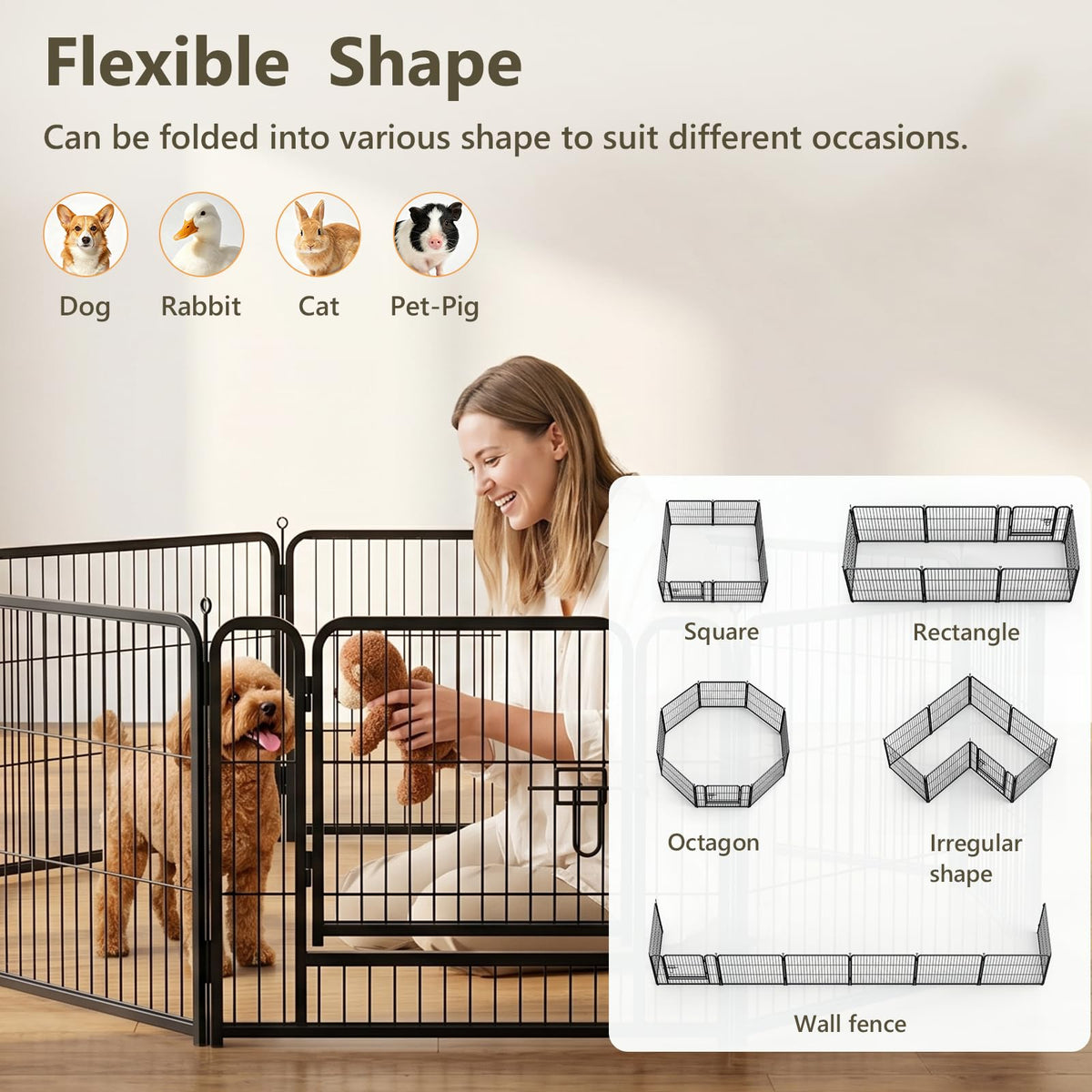 24" Height 16 Panels Foldable Metal Dog Playpen with Door R4651