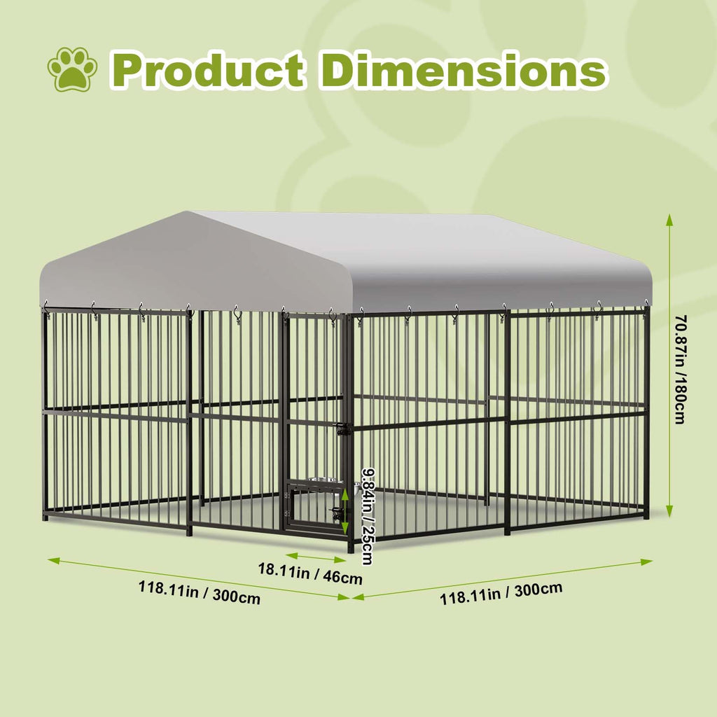 10x10ft Outdoor Dog Kennel with Feeding Door & 2 Bowls H792