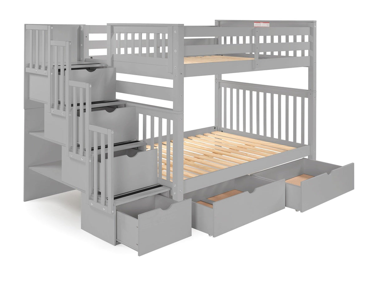 Full Over Full Gray Bunk Beds with Drawers A212477