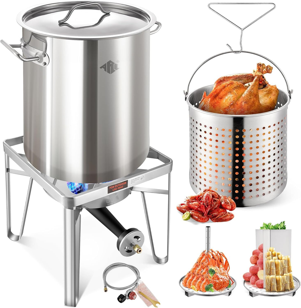 40QT Stainless Steel Stockpot with Basket and Steamer Rack N5622