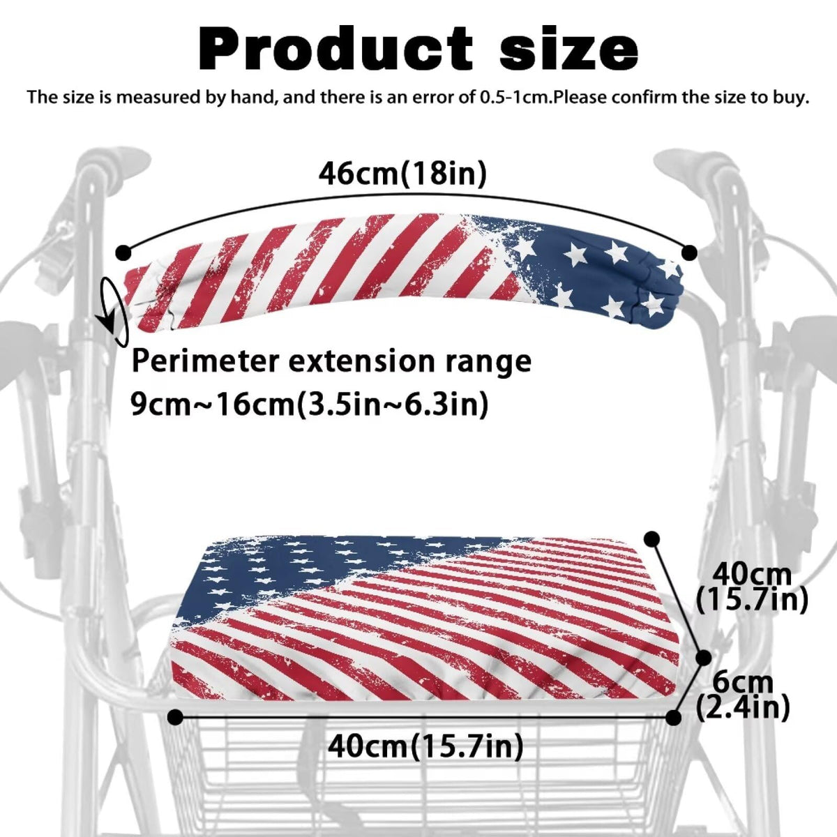 Blue White Star and Red Stripes Rollator Walker Seat and Backrest Covers H16572