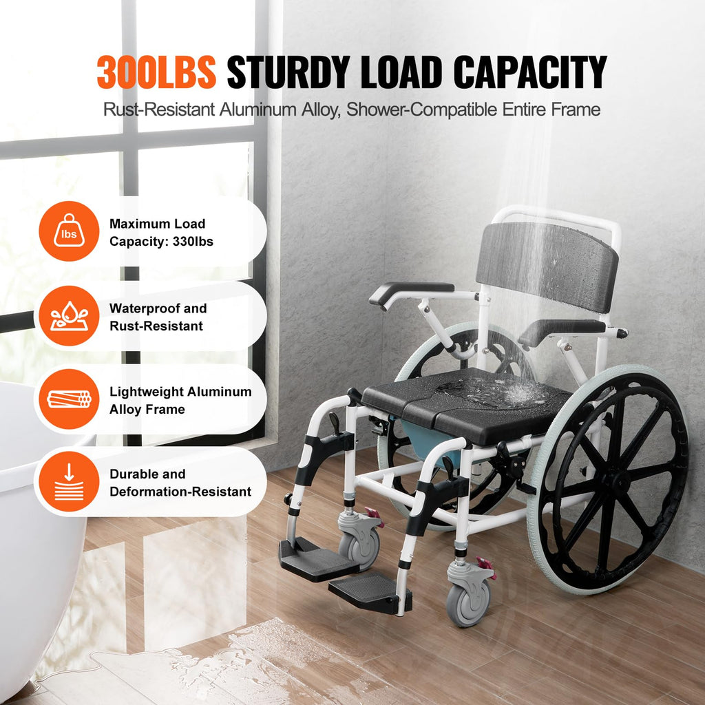 17.5in Adjustable Aluminum Shower Wheelchair with Brake A70011