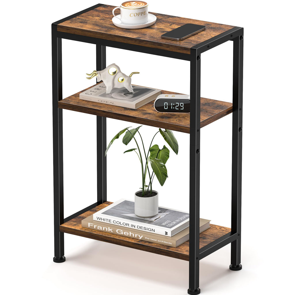 Narrow 3 Tier Slim Side Table Rustic Brown V757