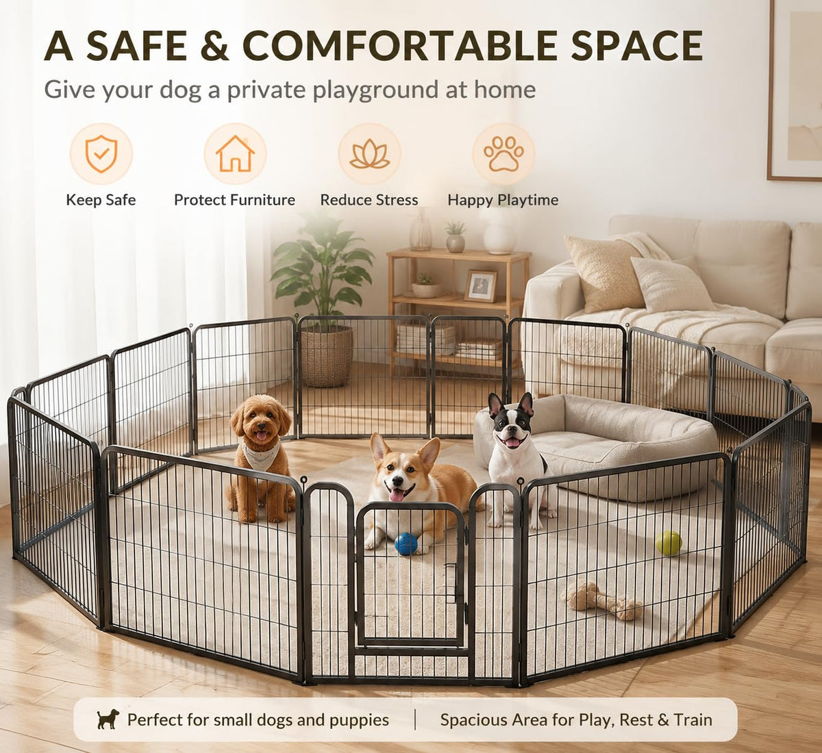 24" Height 16 Panels Foldable Metal Dog Playpen with Door R4651