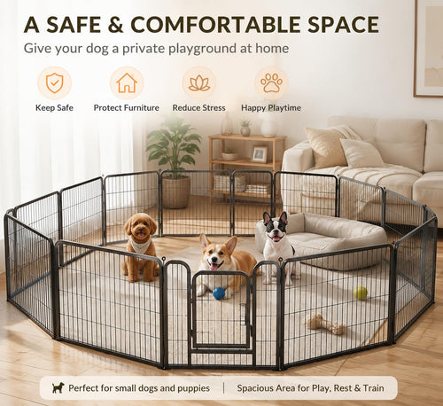 24" Height 16 Panels Foldable Metal Dog Playpen with Door R4651
