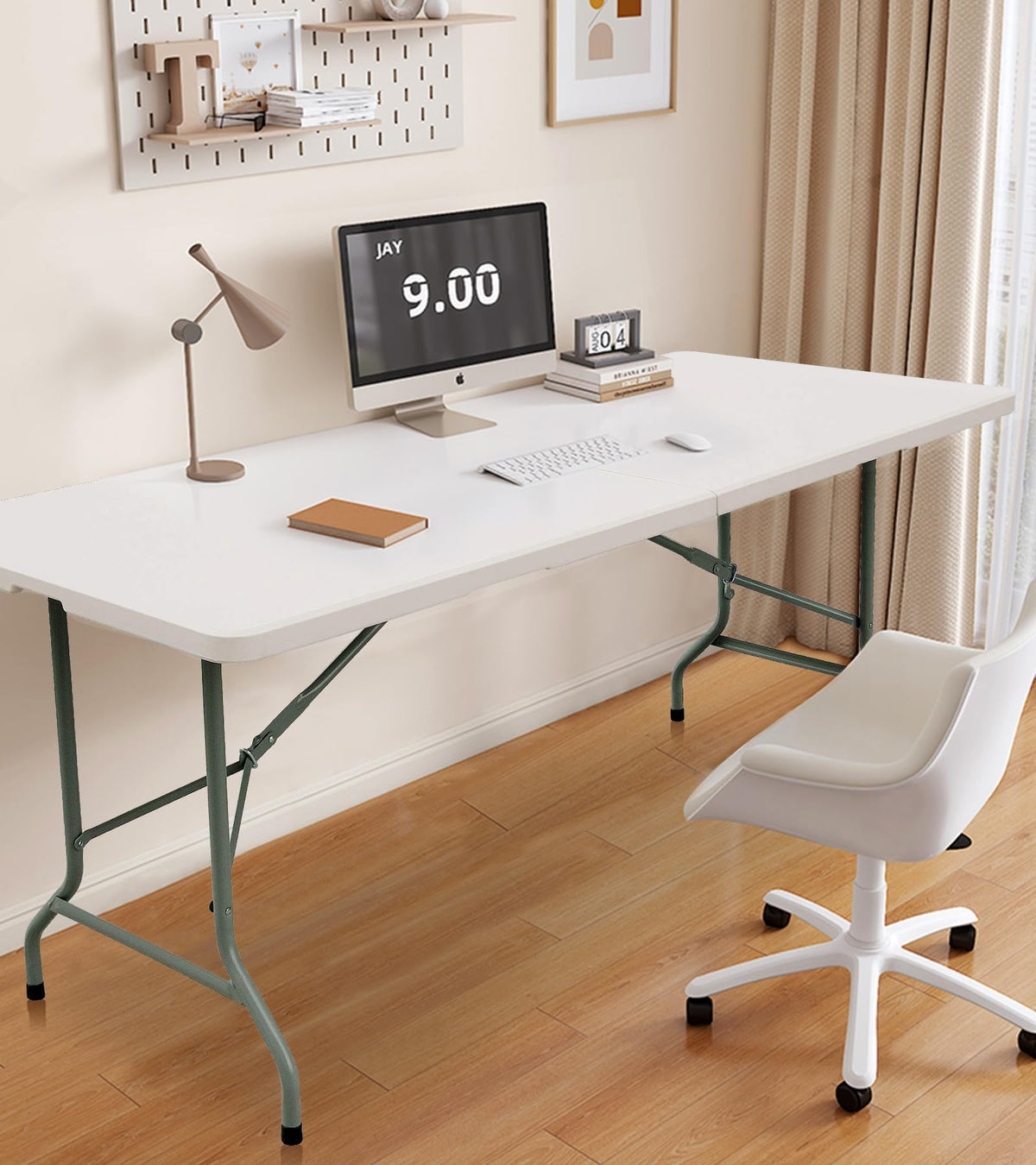 6ft White Folding Table with Carrying Handle Y393