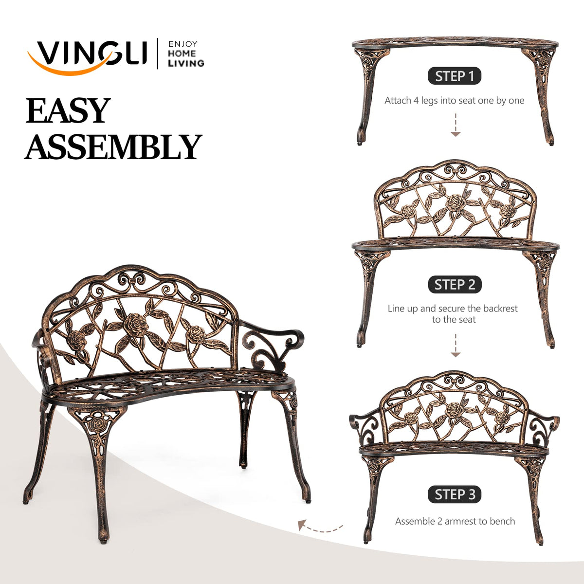 2 Seater Cast Iron Cast Aluminium Garden Bench M36820