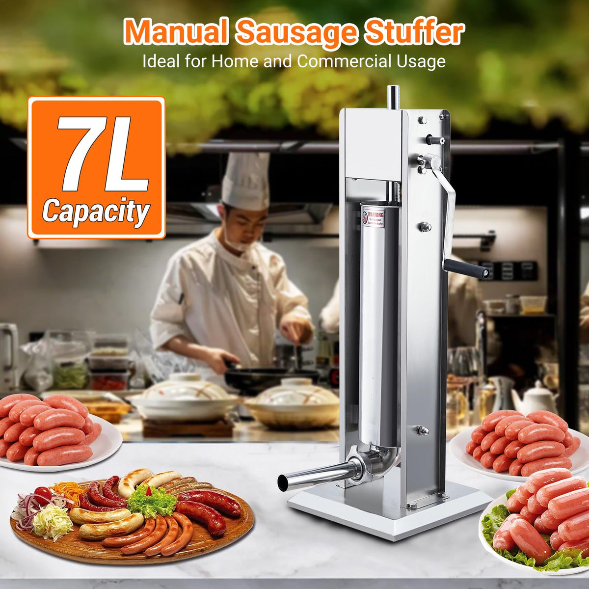 Manual Stainless Steel Sausage Stuffer with 4 Stuffing Tubes L865
