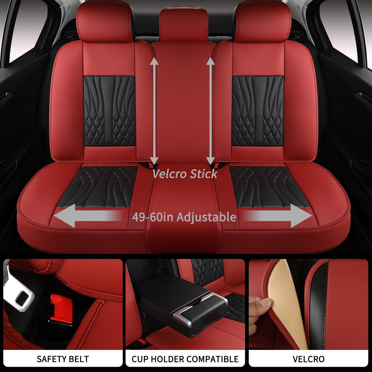 Wine Red Leather Car Seat Covers Full Set L55277