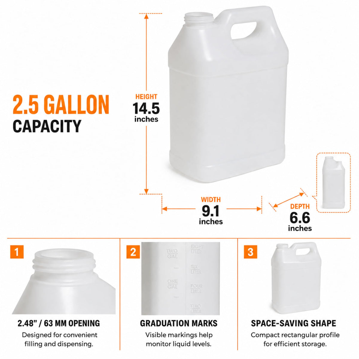2.5 Gallon Reusable Plastic Water Jug with Lid M6556