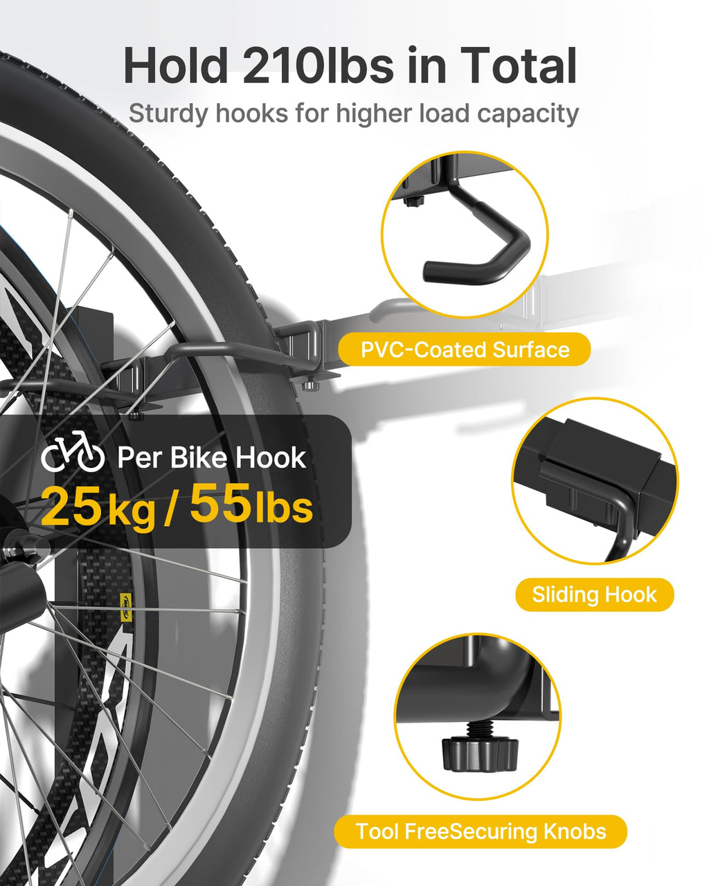 Freestanding Bike Storage Rack with Wheels for 3 Bikes W727306