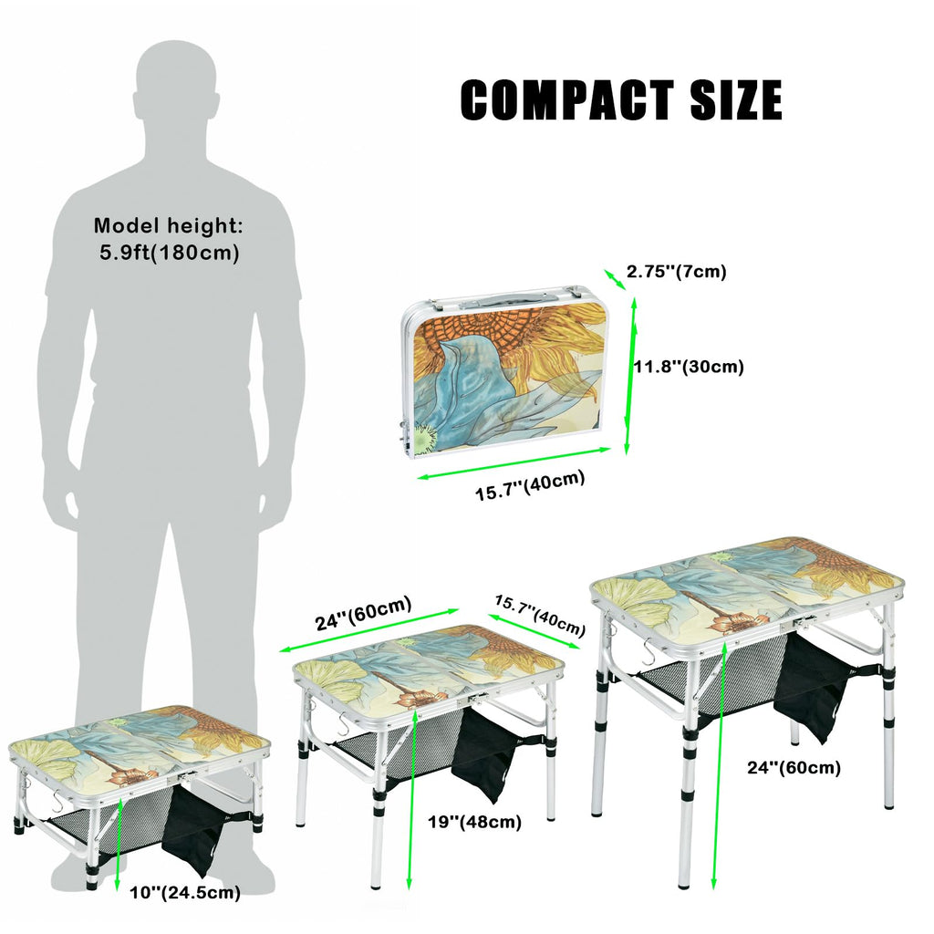 Small Folding Camping Table Aluminum 3 Adjustable Heights C131