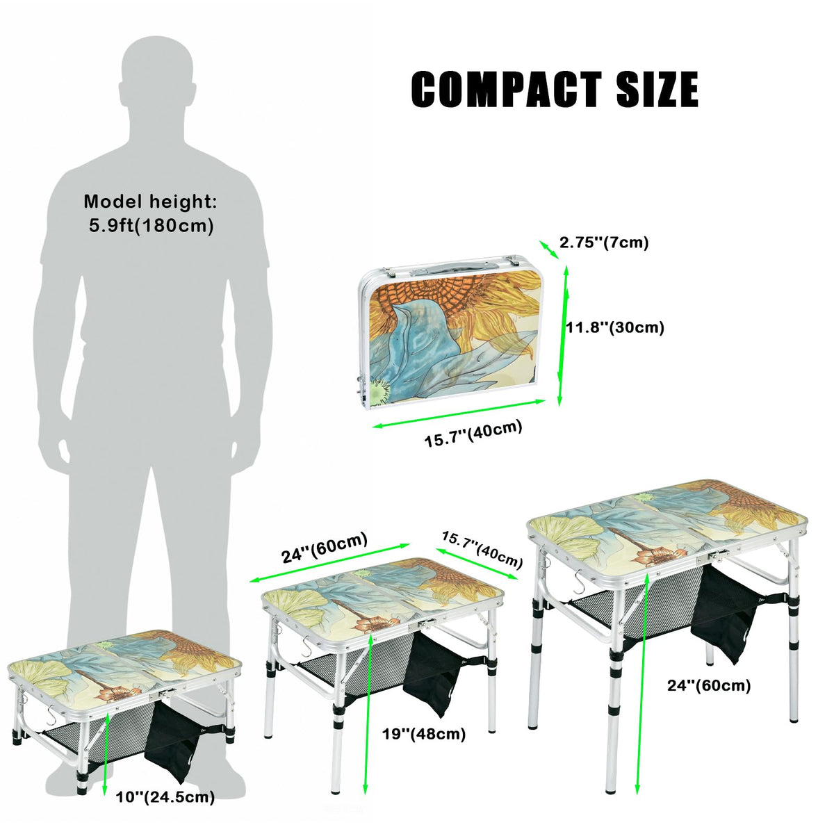 Small Folding Camping Table Aluminum 3 Adjustable Heights C131