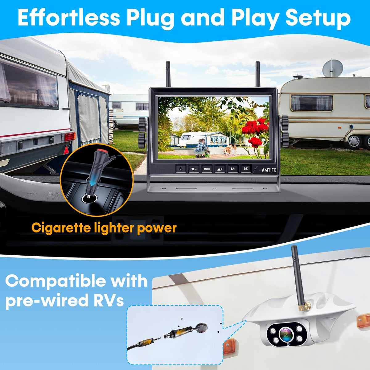Wireless RV Backup Camera 1080P HD with 7″ DVR Monitor I4501