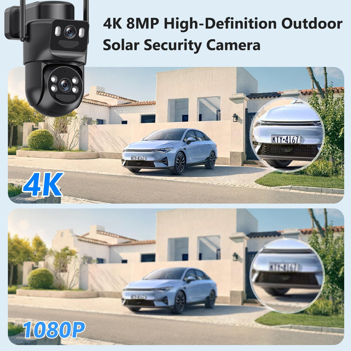 4K Solar Security Camera Wireless Outdoor Battery Powered 360°PTZ A587436